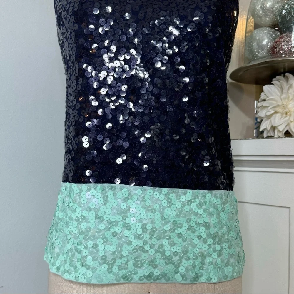 J. Crew Sequin Colorblock Tank Top Blue Green Sleeveless Style XS